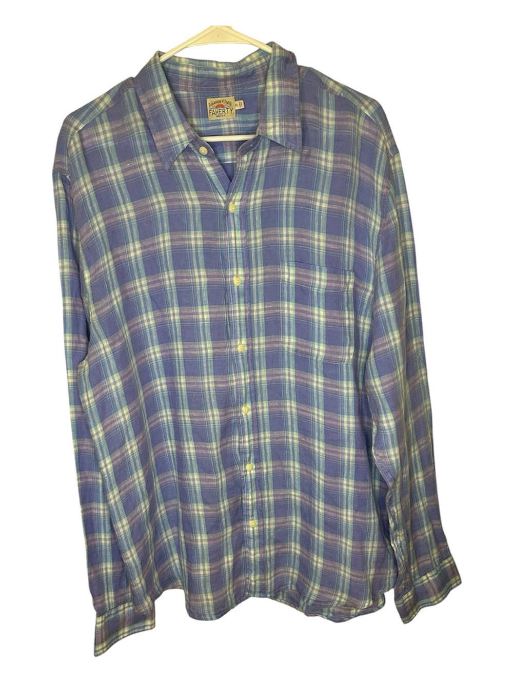 Faherty 100% linen Plaid Button-Down Shirt XL